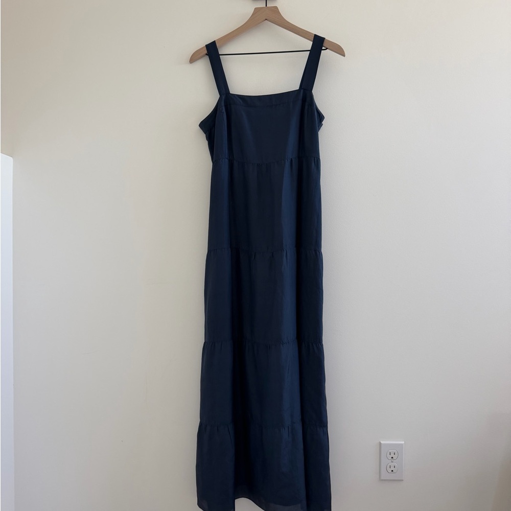 Eileen Fisher 100% Silk Navy Blue Maxi Dress